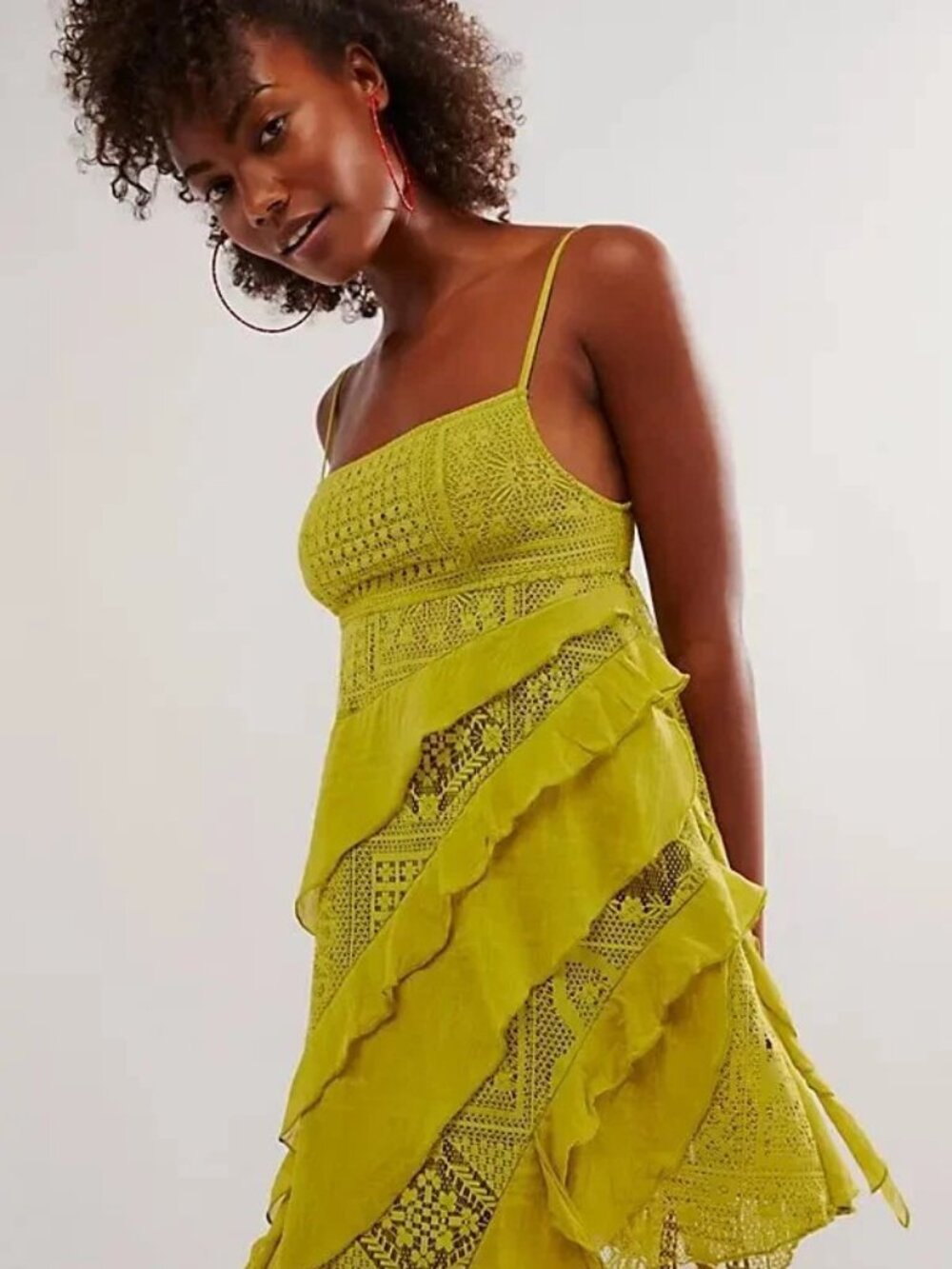 Free People FP One Florine Slip Mini Dress In Palm Leaf Green Size XL